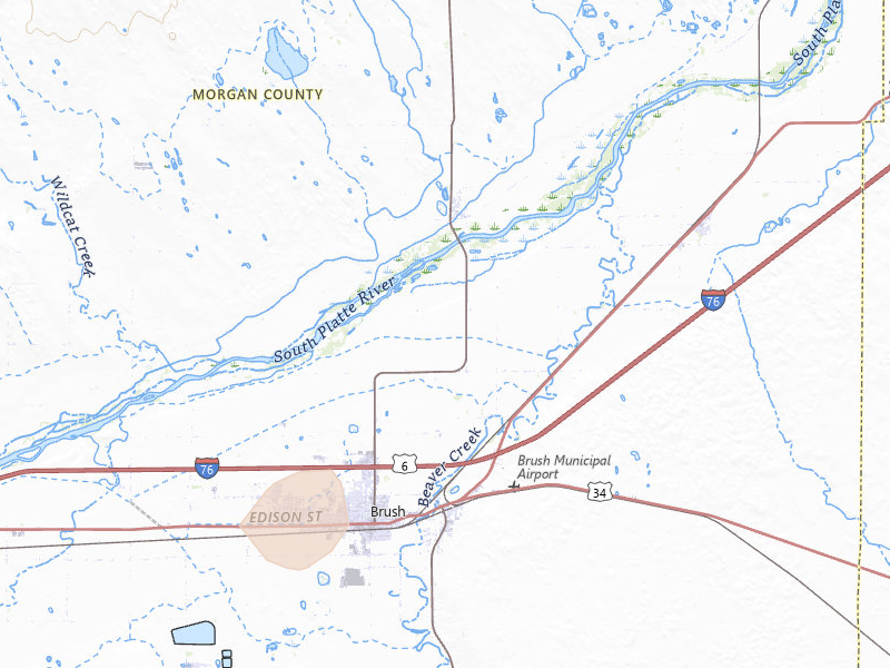 Radar-estimated hail-size map of the storm over Brush, CO on Aug 18, 2026