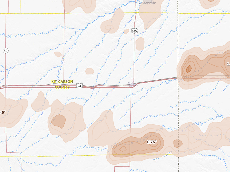 Radar-estimated hail-size map of the storm over Burlington, CO on May 16, 2026