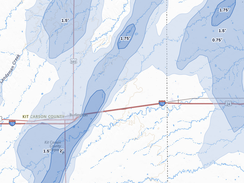 NEXRAD radar-signature map of the hail storm over Burlington, CO on Jun 1, 2026