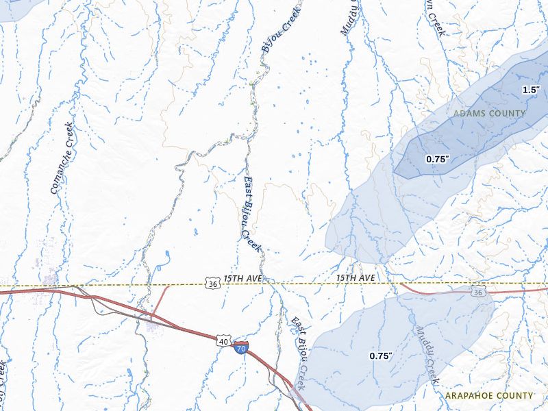 NEXRAD radar-signature map of the hail storm over Byers, CO on Jul 3, 2026