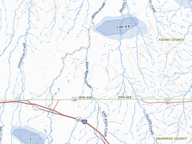 NEXRAD radar-signature map of the hail storm over Byers, CO on Jul 22, 2026