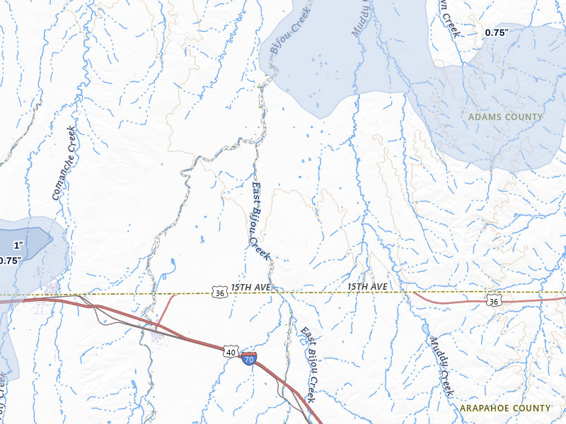 NEXRAD radar-signature map of the hail storm over Byers, CO on Jul 28, 2026