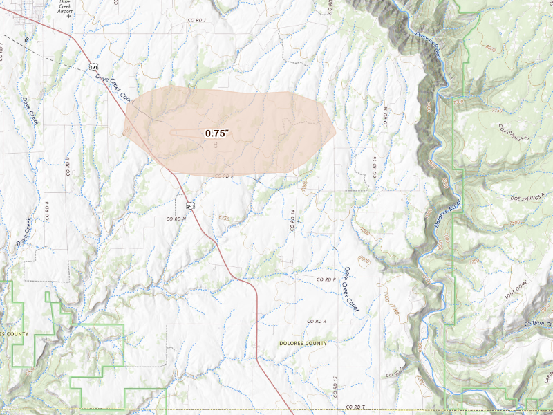 Radar-estimated hail-size map of the storm over Cahone, CO
