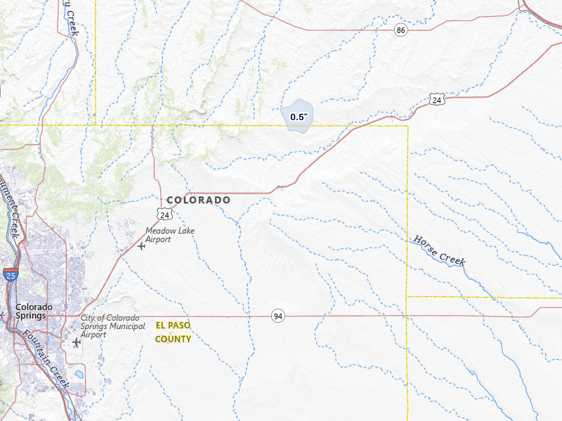 NEXRAD radar-signature map of the hail storm over Calhan, CO on May 15, 2026