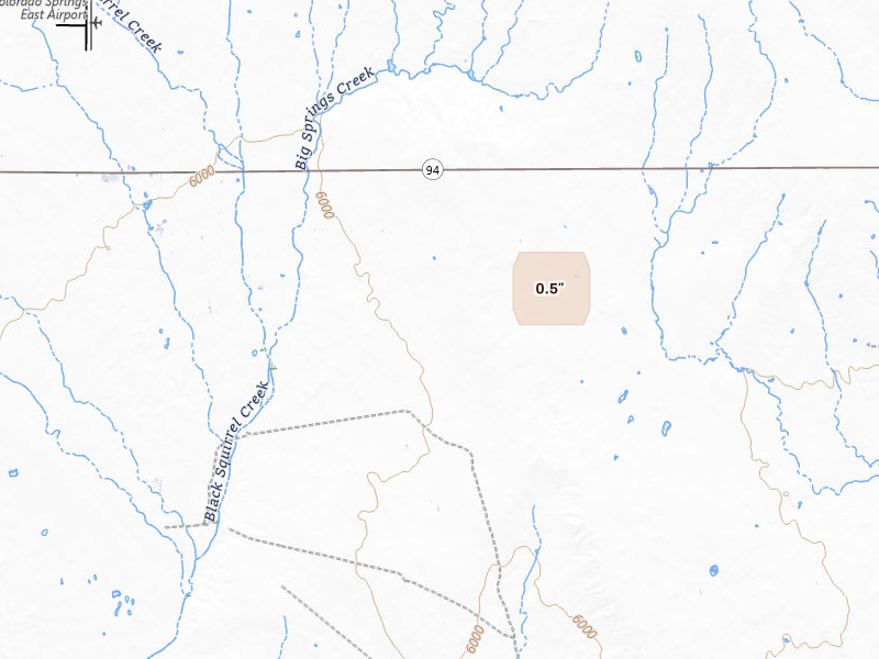 Radar-estimated hail-size map of the storm over Calhan, CO on May 16, 2026