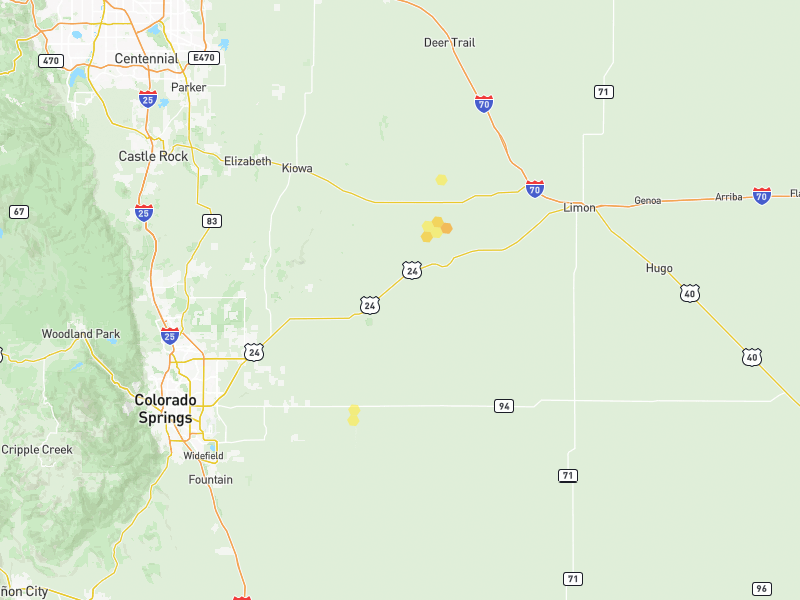 Hail map of Calhan, CO on Jun 6, 2026, hail up to 1"