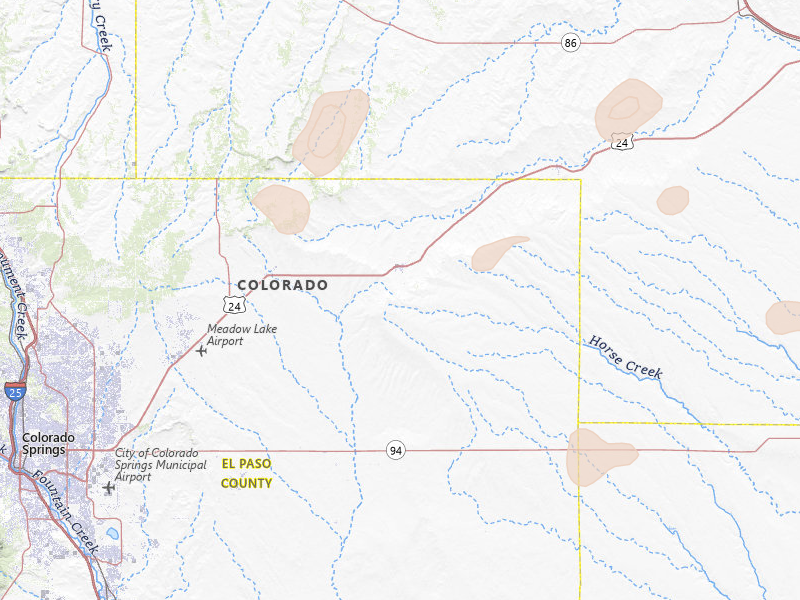 Radar-estimated hail-size map of the storm over Calhan, CO on Jul 10, 2026