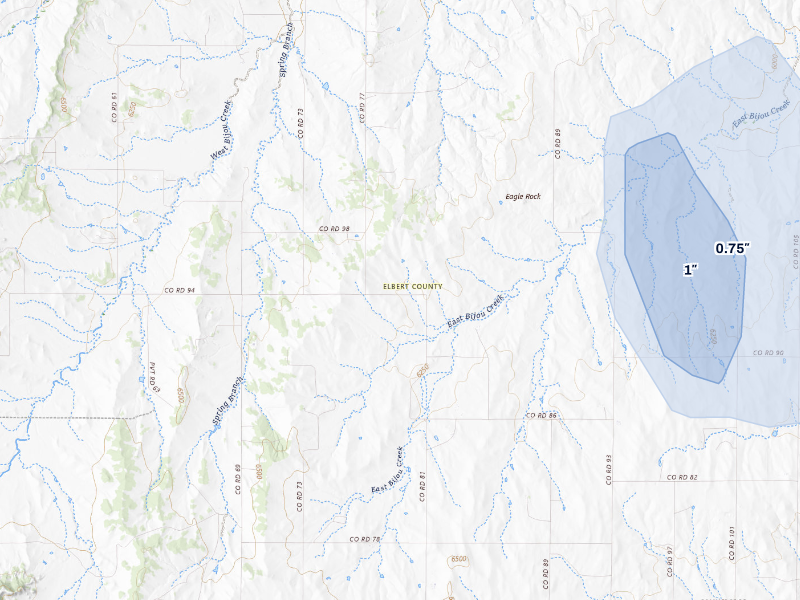 NEXRAD radar-signature map of the hail storm over Calhan, CO on Sep 18, 2026