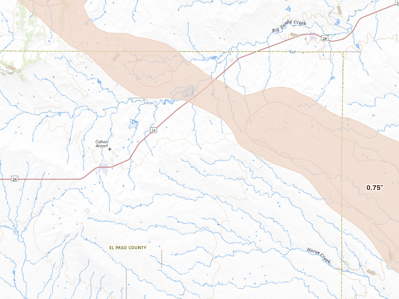 Radar-estimated hail-size map of the storm over Calhan, CO