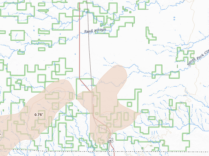 Radar-estimated hail-size map of the storm over Campo, CO on May 21, 2026