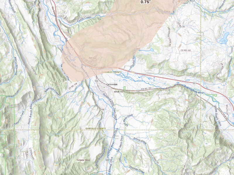 Radar-estimated hail-size map of the storm over Carbondale, CO