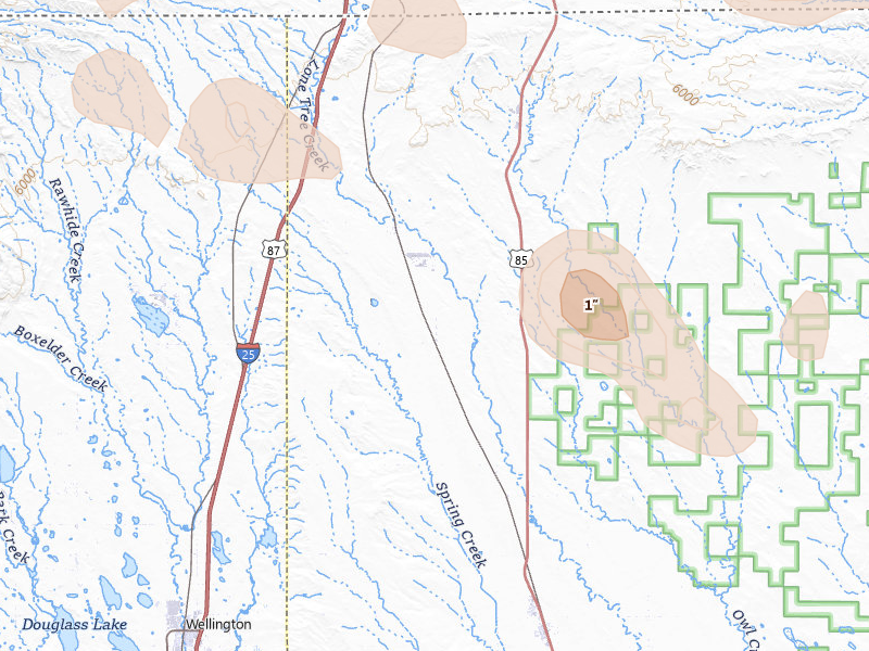 Radar-estimated hail-size map of the storm over Carr, CO on Jul 9, 2026