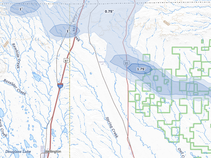 NEXRAD radar-signature map of the hail storm over Carr, CO on Jul 9, 2026