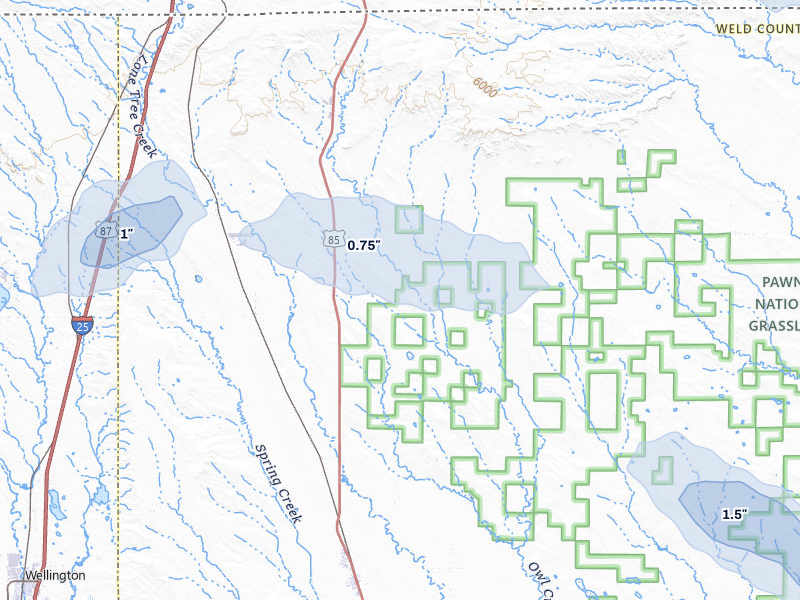 NEXRAD radar-signature map of the hail storm over Carr, CO on Aug 16, 2026