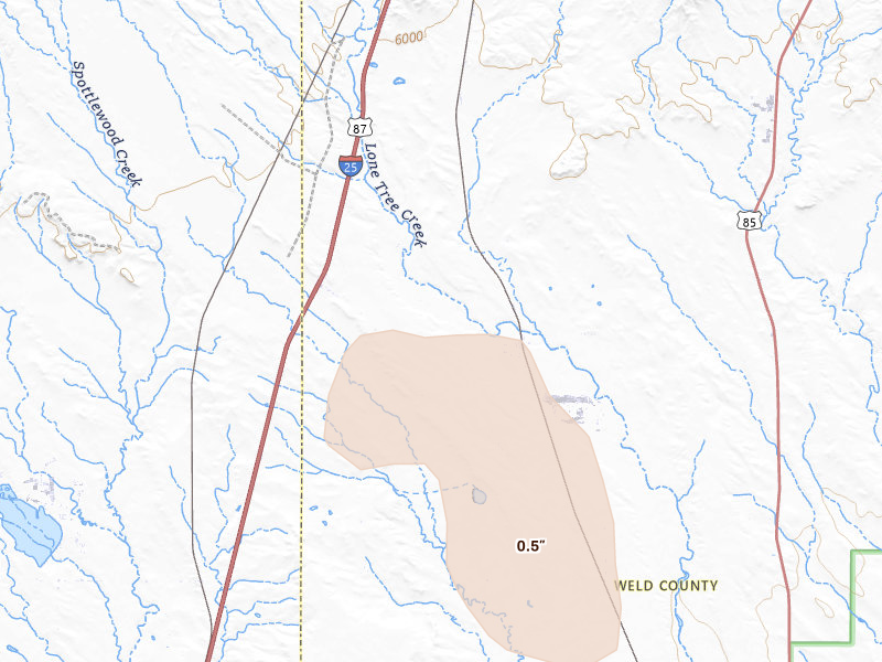 Radar-estimated hail-size map of the storm over Carr, CO on Aug 25, 2026