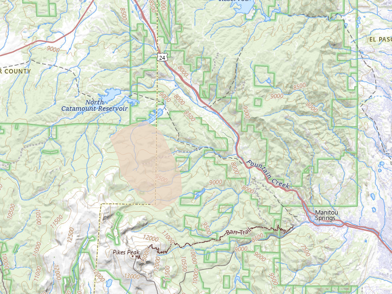 Radar-estimated hail-size map of the storm over Cascade, CO on Jul 31, 2026