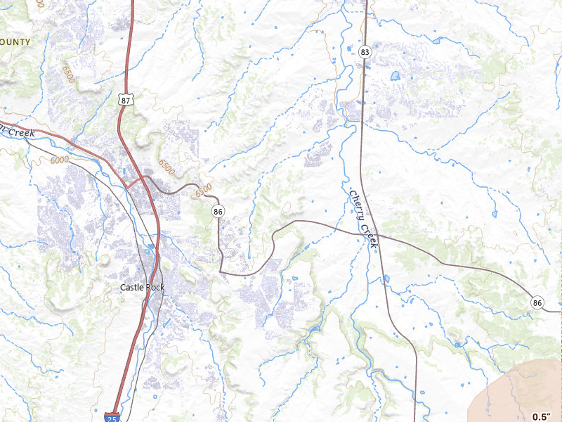 Radar-estimated hail-size map of the storm over Castle Rock, CO on Jun 26, 2026