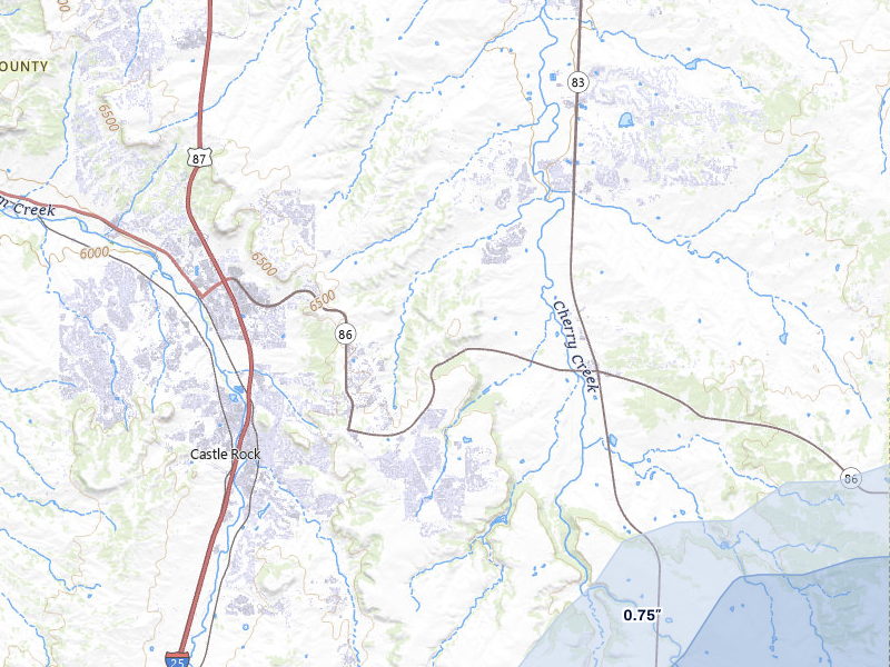 NEXRAD radar-signature map of the hail storm over Castle Rock, CO on Jun 26, 2026