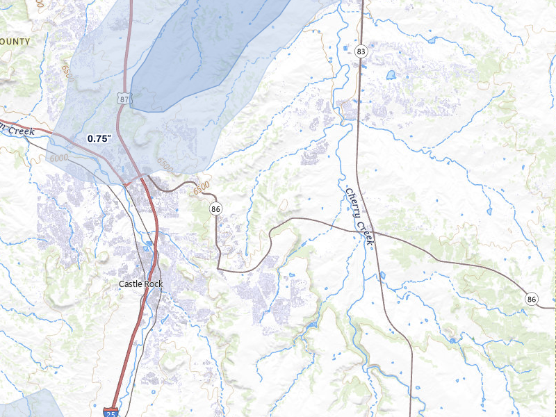 NEXRAD radar-signature map of the hail storm over Castle Rock, CO on Jul 29, 2026