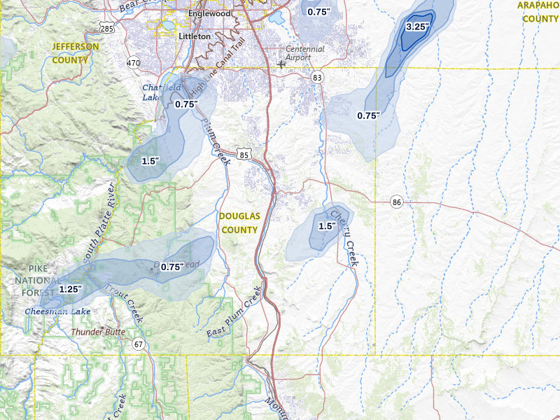 NEXRAD radar-signature map of the hail storm over Castle Rock, CO on Aug 22, 2026