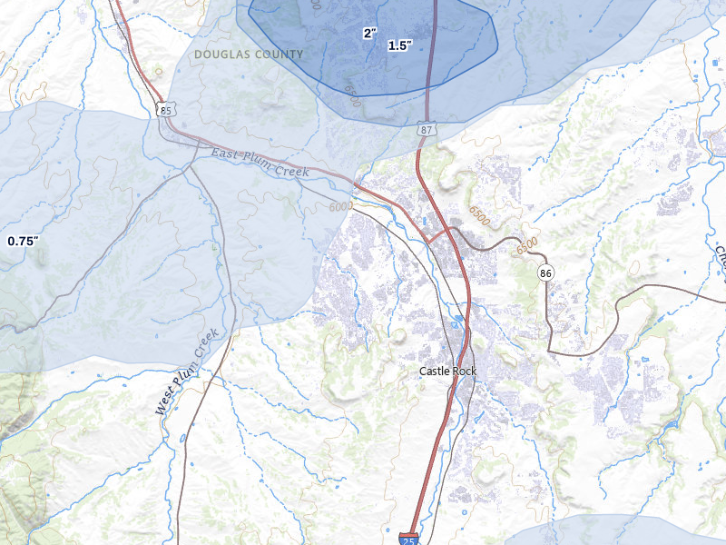NEXRAD radar-signature map of the hail storm over Castle Rock, CO on Aug 26, 2026