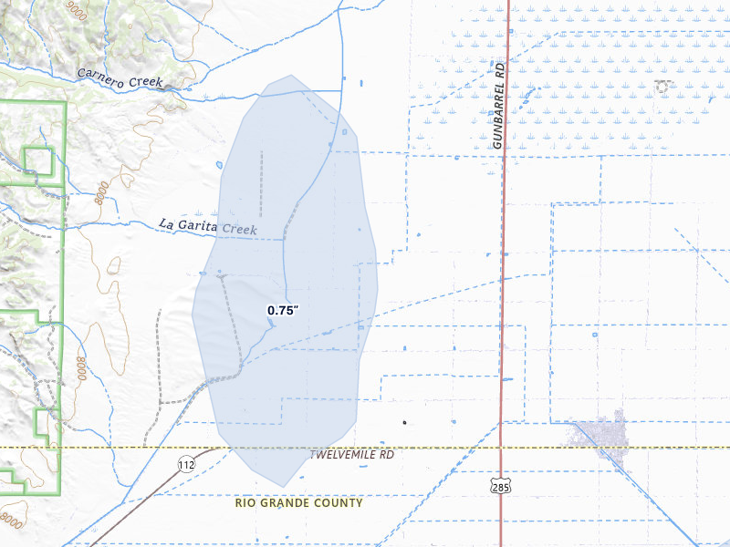 NEXRAD radar-signature map of the hail storm over Center, CO on Jul 27, 2026