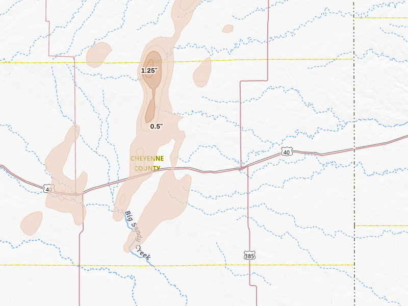 Radar-estimated hail-size map of the storm over Cheyenne Wells, CO on May 29, 2026
