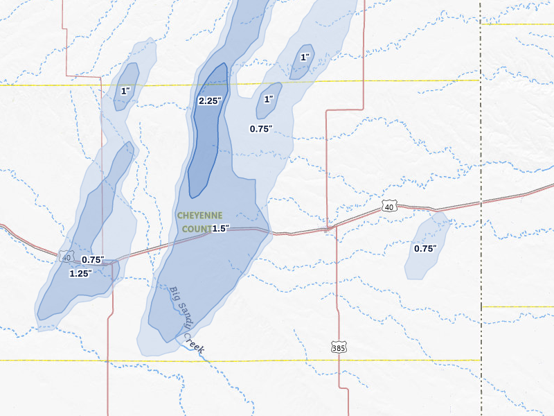 NEXRAD radar-signature map of the hail storm over Cheyenne Wells, CO on May 29, 2026