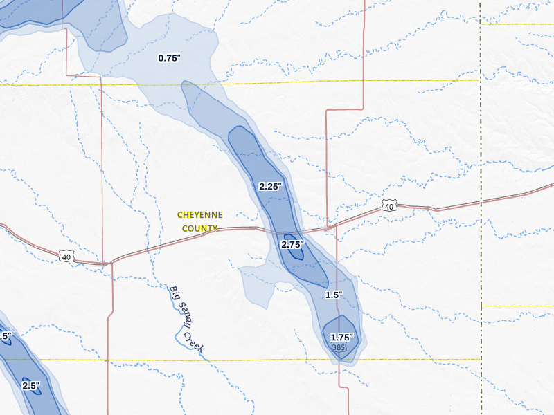 NEXRAD radar-signature map of the hail storm over Cheyenne Wells, CO on Jun 26, 2026