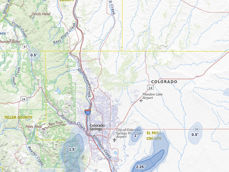 NEXRAD radar-signature map of the hail storm over Colorado Springs, CO on Jun 6, 2026