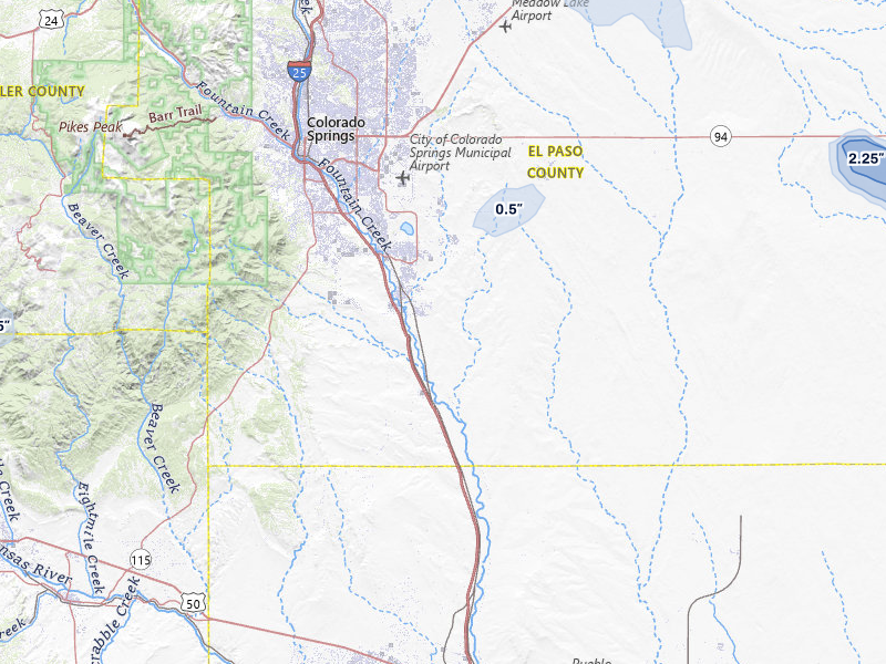 NEXRAD radar-signature map of the hail storm over Colorado Springs, CO on Aug 15, 2026