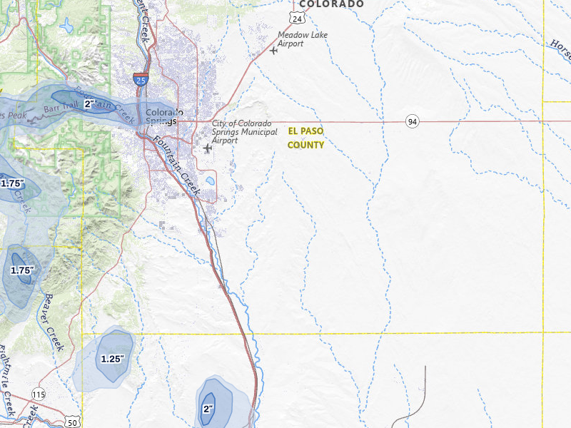 NEXRAD radar-signature map of the hail storm over Colorado Springs, CO on Aug 20, 2026