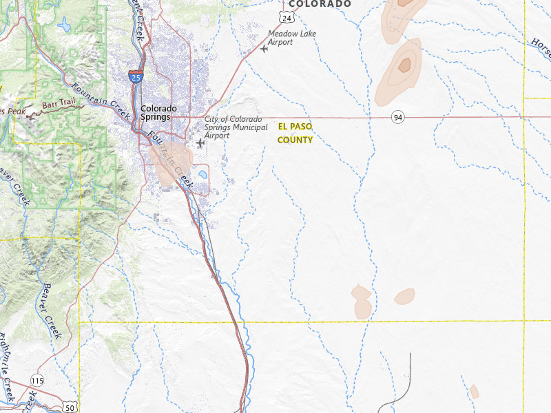 Radar-estimated hail-size map of the storm over Colorado Springs, CO on Aug 22, 2026