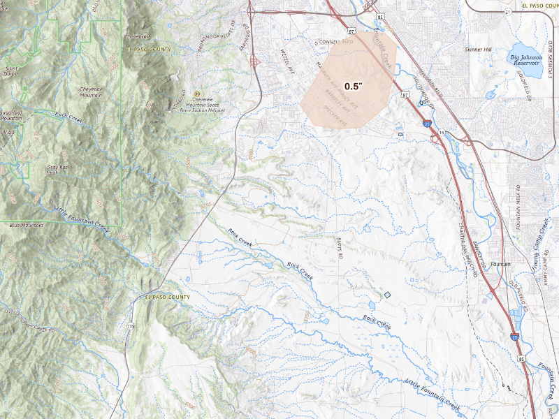 Radar-estimated hail-size map of the storm over Colorado Springs, CO