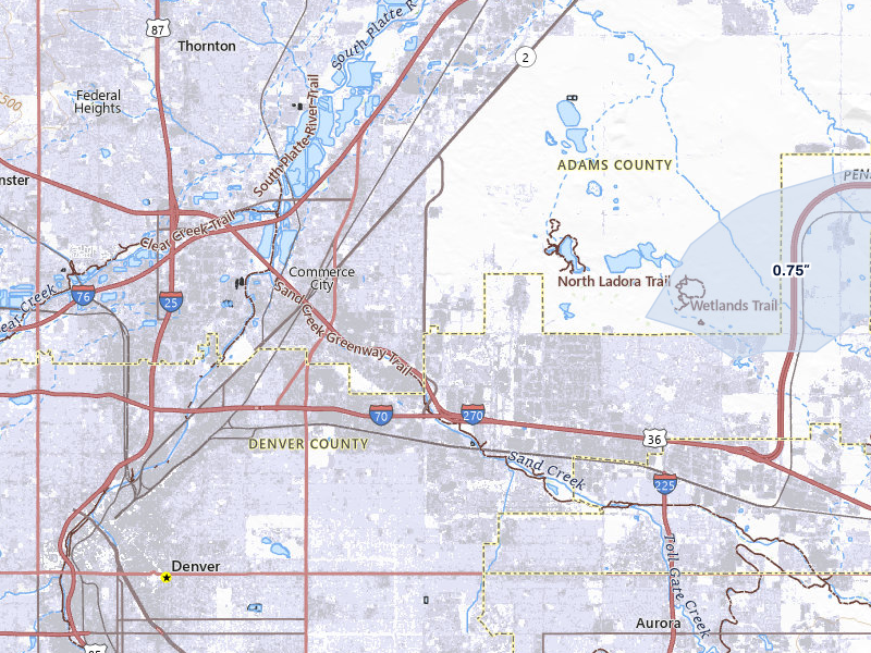 NEXRAD radar-signature map of the hail storm over Commerce City, CO on Jul 29, 2026