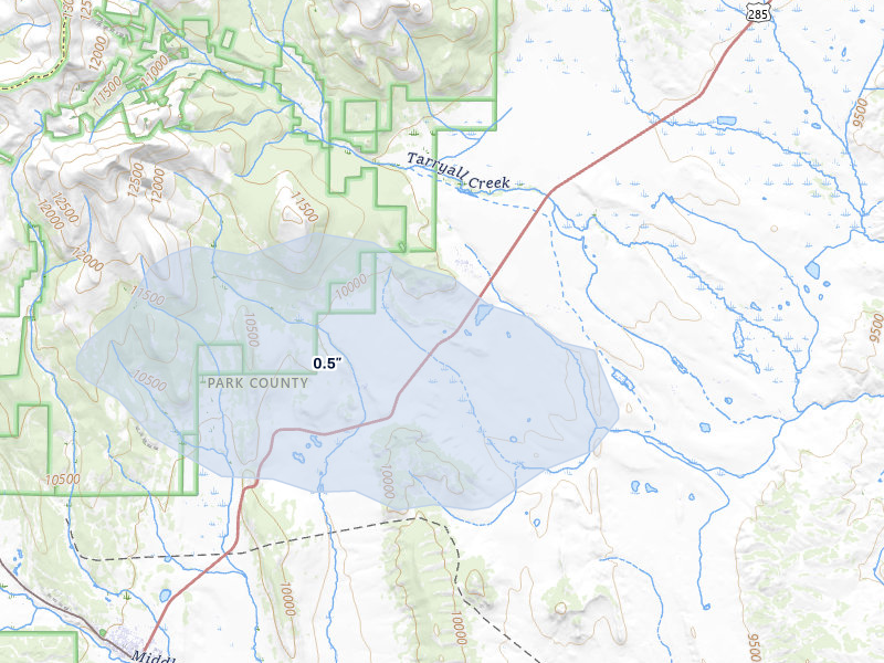 NEXRAD radar-signature map of the hail storm over Como, CO on Jul 28, 2026