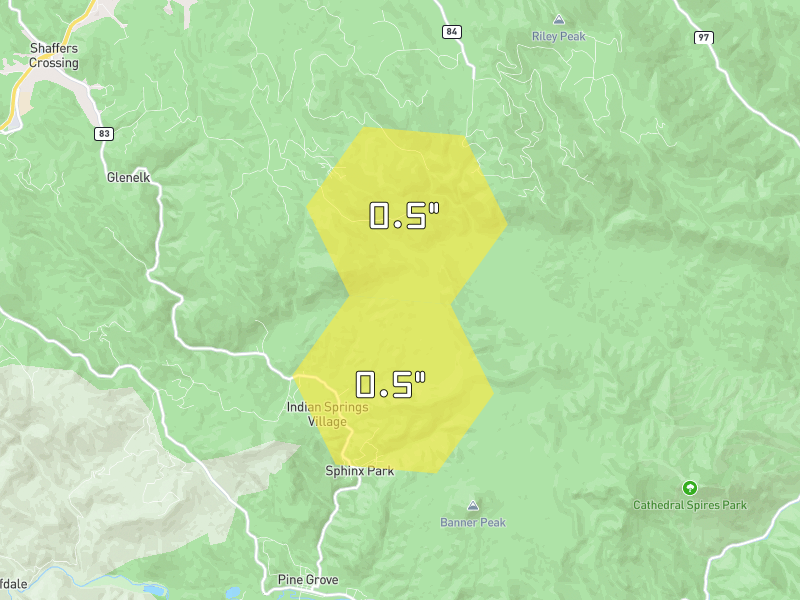 Hail map of Conifer, CO on Jul 8, 2026, hail up to 0.5"