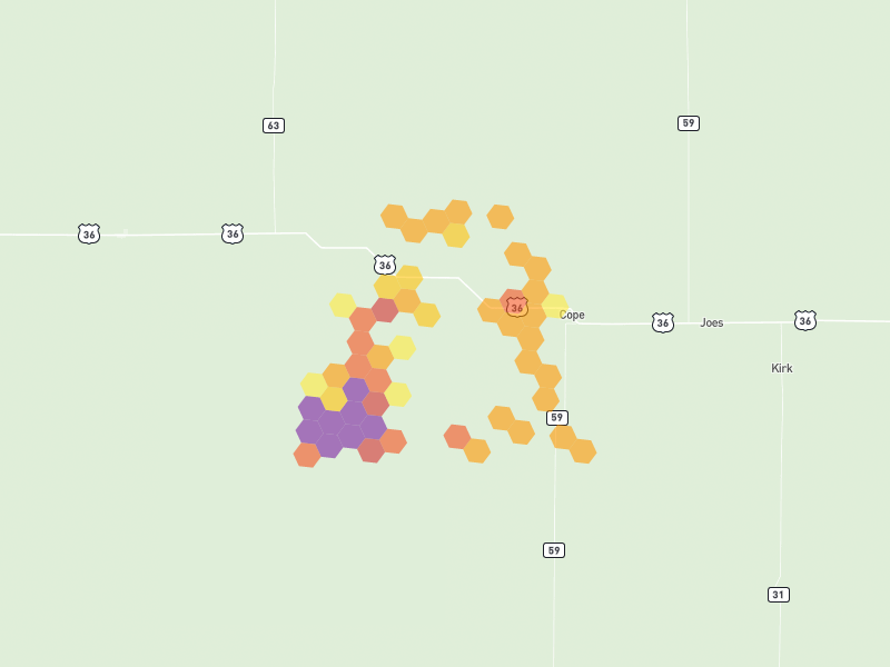 Hail map of Cope, CO on Jul 4, 2026, hail up to 4"