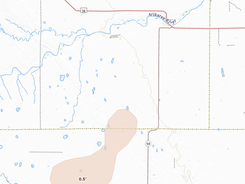 Radar-estimated hail-size map of the storm over Cope, CO on Jul 28, 2026