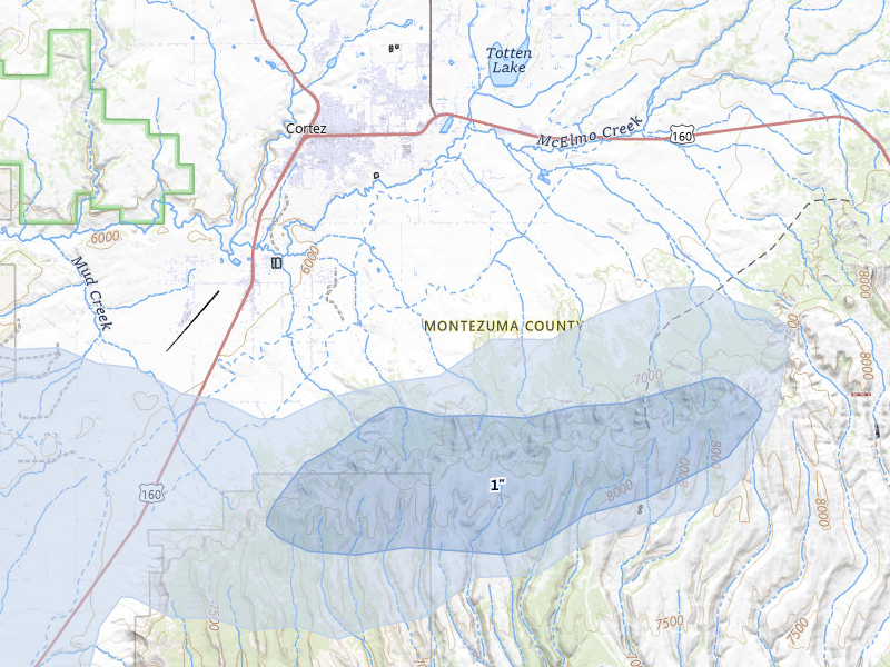 NEXRAD radar-signature map of the hail storm over Cortez, CO on Jun 26, 2026