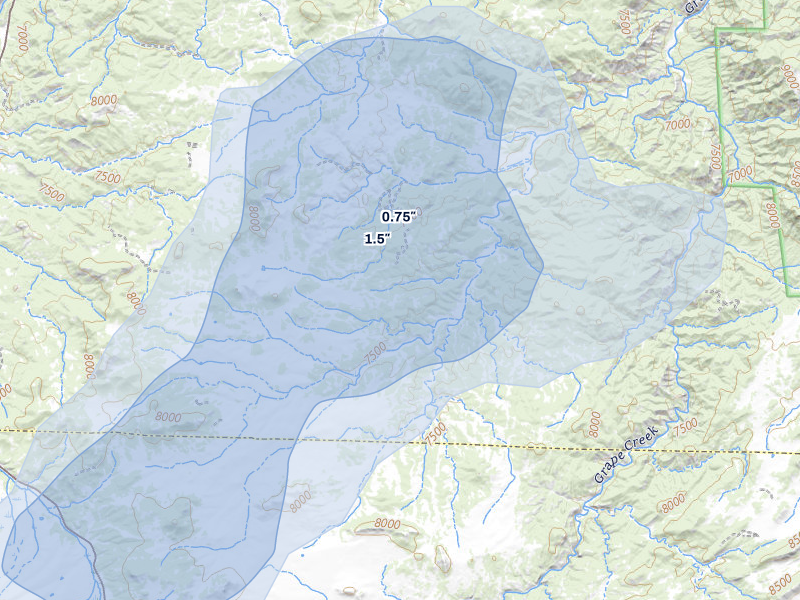 NEXRAD radar-signature map of the hail storm over Cotopaxi, CO on Jul 28, 2026
