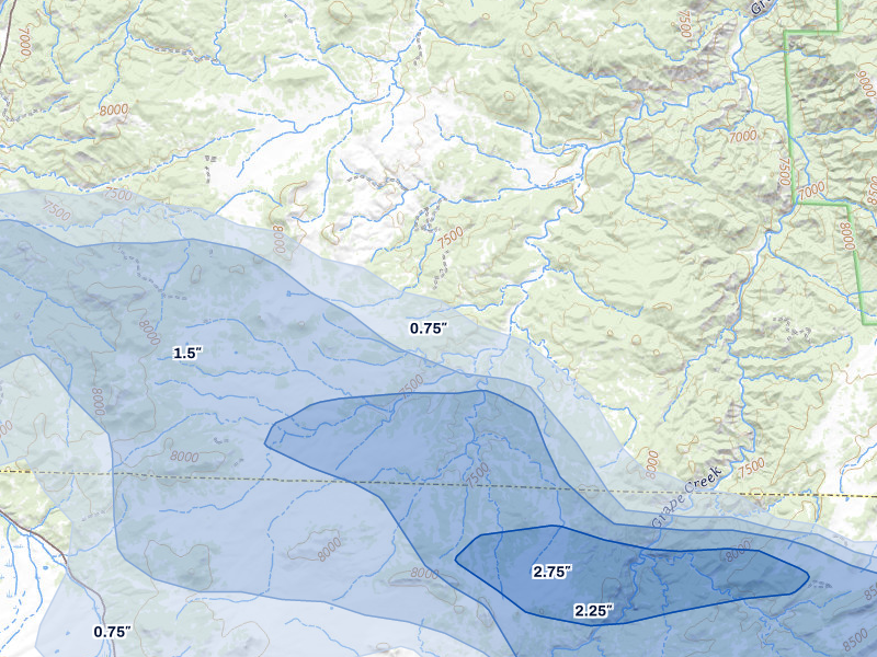 NEXRAD radar-signature map of the hail storm over Cotopaxi, CO on Jul 29, 2026