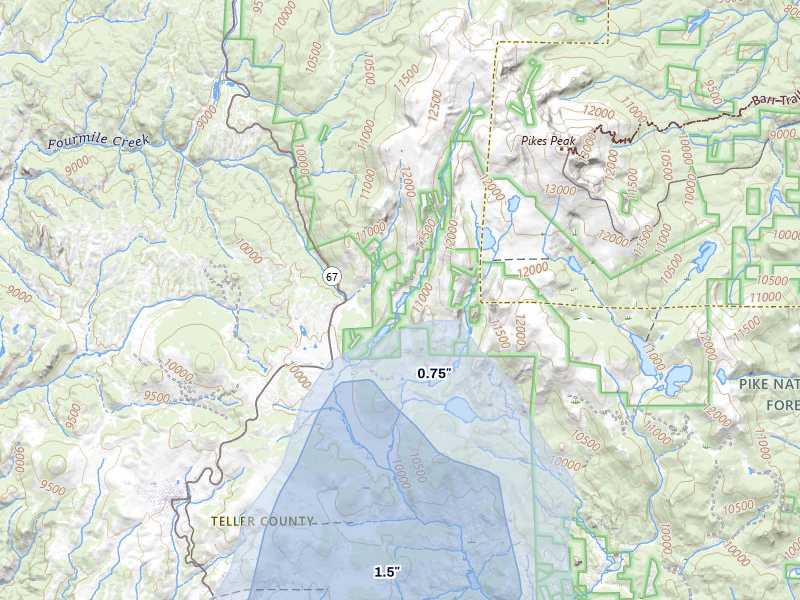 NEXRAD radar-signature map of the hail storm over Cripple Creek, CO on Jul 29, 2026