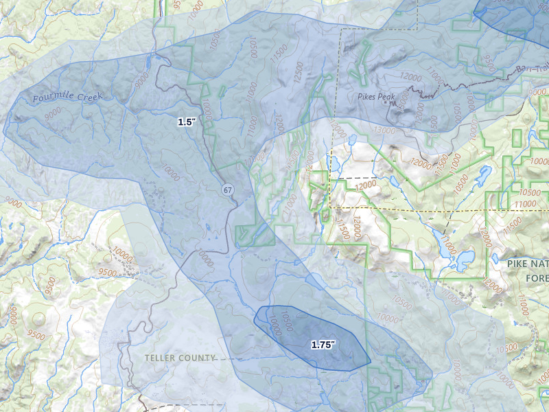 NEXRAD radar-signature map of the hail storm over Cripple Creek, CO on Aug 20, 2026