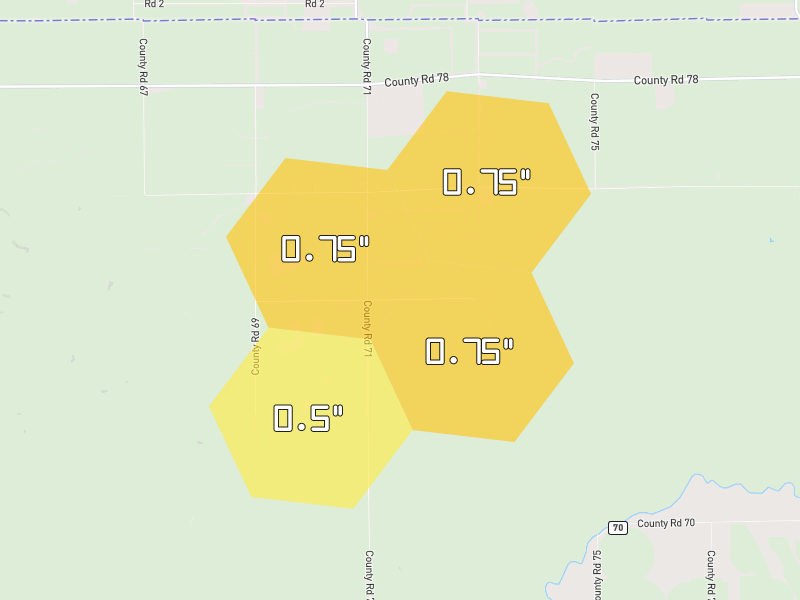 Hail map of Crook, CO on Jun 6, 2026, hail up to 0.75"