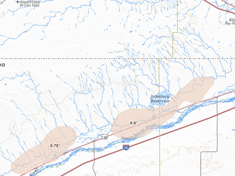 Radar-estimated hail-size map of the storm over Crook, CO on Jun 8, 2026