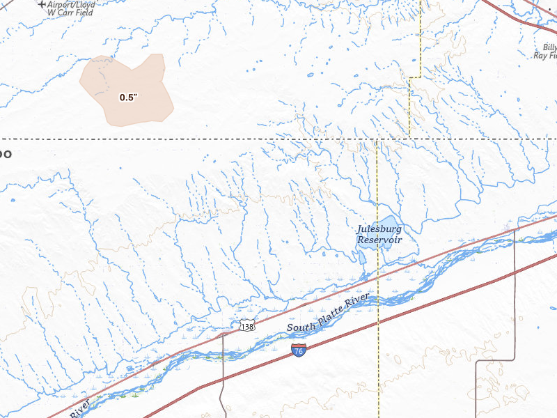 Radar-estimated hail-size map of the storm over Crook, CO on Jun 23, 2026