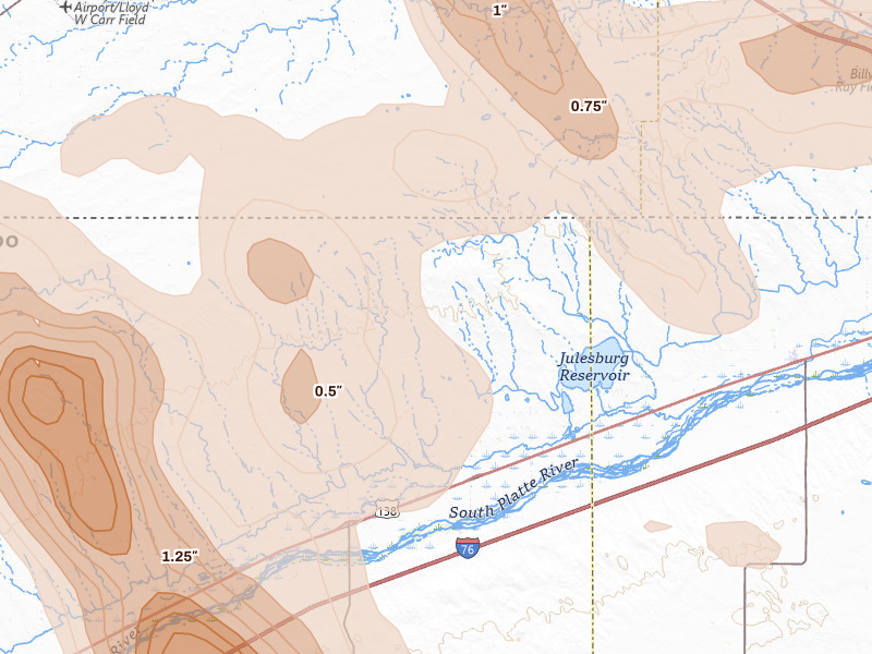 Radar-estimated hail-size map of the storm over Crook, CO on Jun 24, 2026