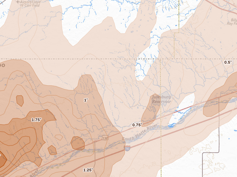 Radar-estimated hail-size map of the storm over Crook, CO on Jun 30, 2026