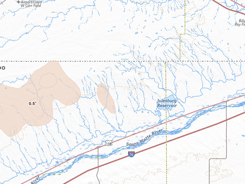 Radar-estimated hail-size map of the storm over Crook, CO on Jul 1, 2026